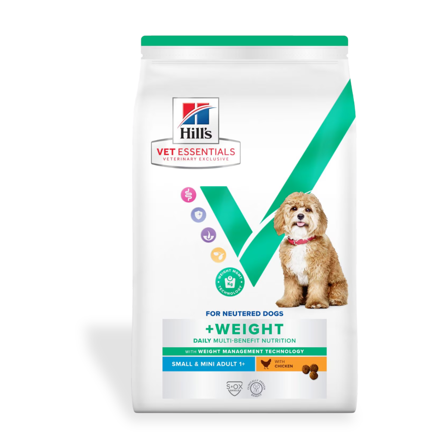 Image: Hills Vet Essentials Weight Small & Mini - 2 kg - Vet-exclusive formula for small breed neutered dogs (до 10 кг). 2 kg pack with 5-in-1 support: weight, digestion, skin, joints & vitality.
