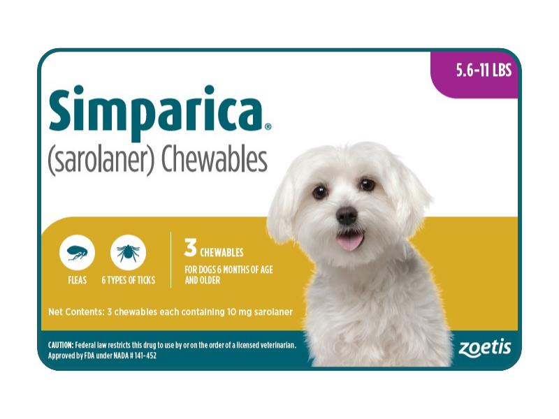 Image: Simparica for Dogs 2.5–5 kg - Effective monthly chewable flea and tick protection for small dogs weighing 2.5 to 5 kg.
