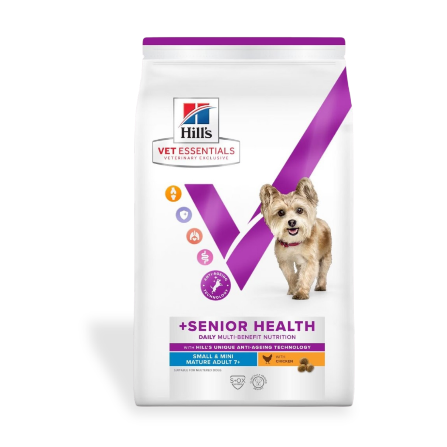 Image: Hills Vet Essentials Senior Health Small & Mini Dog - 2 KG - Полноценный корм для пожилых собак с курицей для мелких пород старше 7 лет. Поддерживает пищеварение, иммунитет, здоровье мышц и когнитивную функцию.