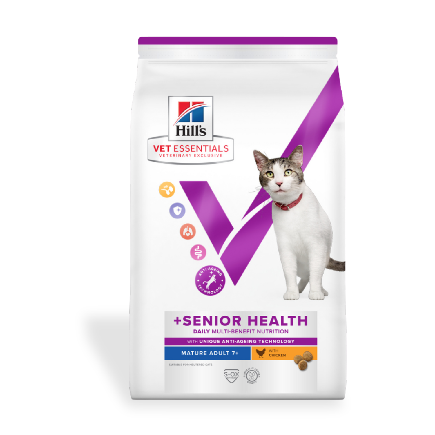 Image: Hills Vet Essentials Senior Cat Food - 3 KG - Мультифункциональный ветеринарный корм для кошек старше 7 лет. Поддерживает мозговую активность, мочевыделительную систему, пищеварение, иммунитет и здоровье почек.