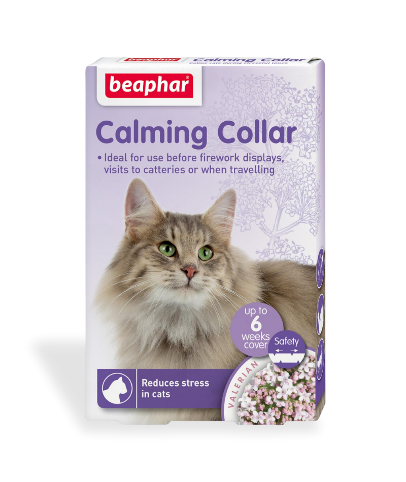 Image: Beaphar Calming Collar for Cats - קולר מרגיע לחתולים המבוסס על תמציות טבעיות של ולריאן ולבנדר. מסייע בהפחתת סטרס והתנהגויות לא רצויות — מחזיק עד 3–4 שבועות.