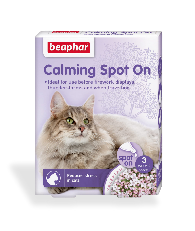 Image: Beaphar Calming Spot-On for Cats - תמצית טבעית להרגעה עם ולריאן ביישום נקודתי. מפחיתה התנהגות מלחיצה אצל חתולים למשך עד שבוע.